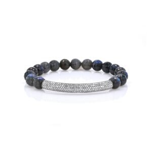 Labradorite Faceted Bead Bracelet with Diamond Bar - 8mm