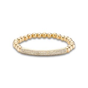 Gold Diamond Bar Bali Bead Bracelet