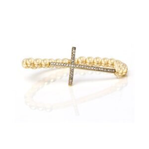 14k Gold Bali Beaded Bracelet with Diamond Cross