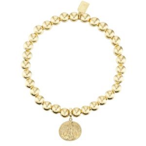 14k Yellow Gold Beaded Bracelet with Guardian Angel Charm - 6mm