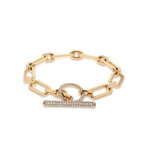 14K Gold Gwyneth Link Diamond and Sapphire Toggle Bracelet