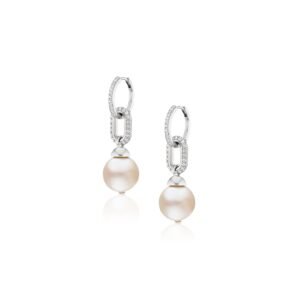 Diamond Link Pearl Drop Earrings