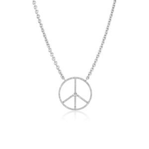 Diamond Peace Sign Pendant on Cable Chain Necklace - 18"