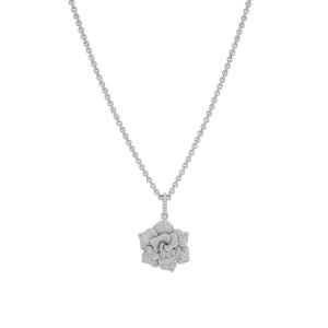 Diamond Rose Pendant on Belcher Chain Necklace - 18"
