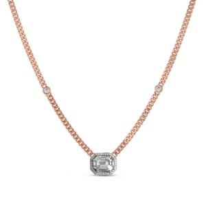 14k Rose Gold Illusion Emerald Cut Diamond Necklace