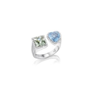 Heart Two Stone Ring - Green Amethyst & Aquamarine