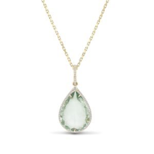 14k Green Amethyst & Diamond Teardrop Pendant on Forzentina Chain Necklace - One of a Kind